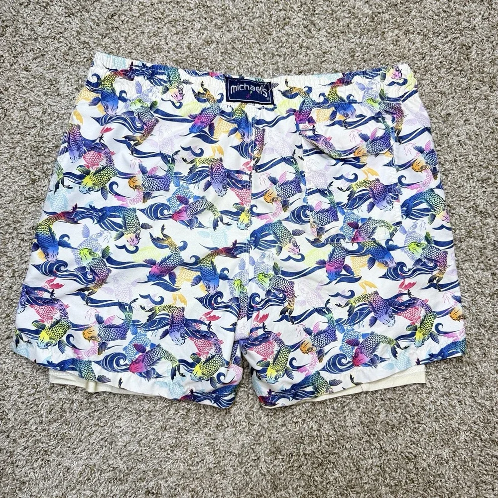 Michael's Swimwear Mens M Koi Fish Swim Trunks Cyclist Liner Multicolor Morocco